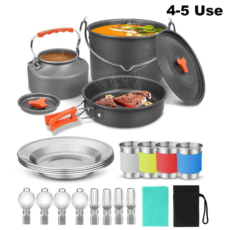 Aluminum Outdoor Camping Cookw - Camping Cooking Set For 4 review and price