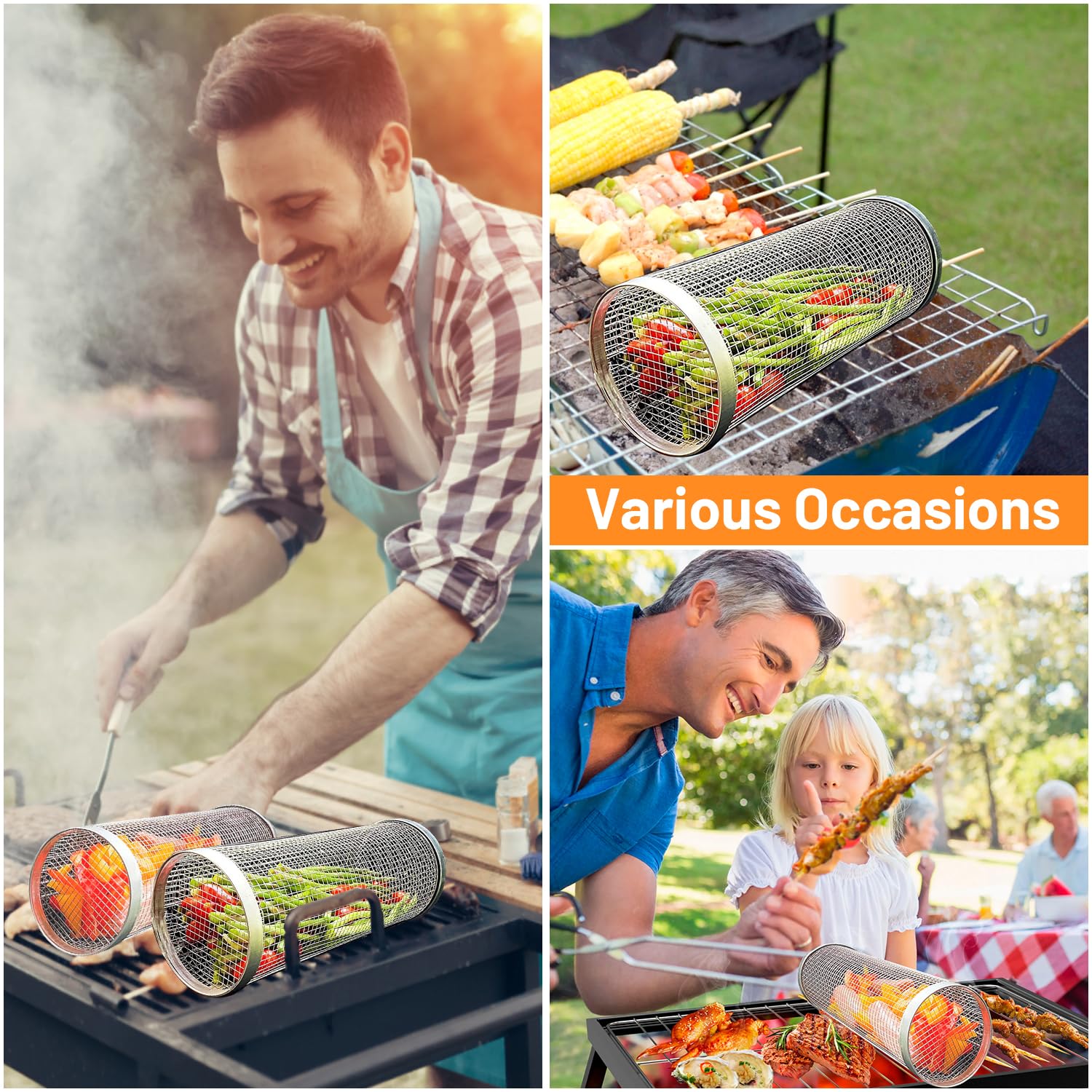 2 Pieces Rolling Grilling Bask - Camping Cooking And Cutlery Set review and price